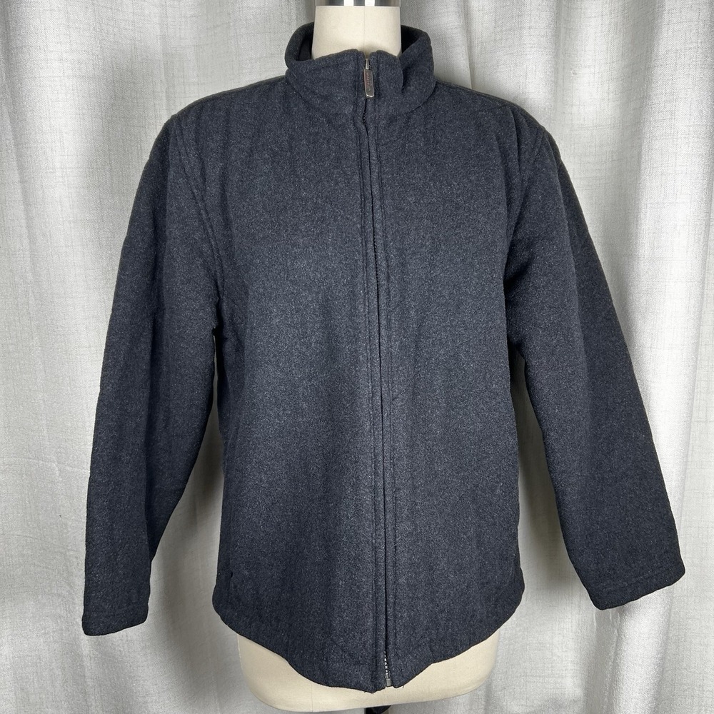 Woolrich 100% Wool Zip Up Jacket Womens Large Charcoal Heather Grey Coat 15601